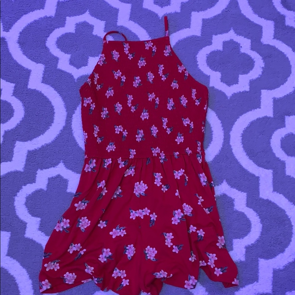 Red floral romper